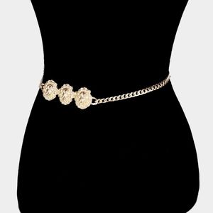 Gold Lionhead Medallion Chain Link Pendant Belt